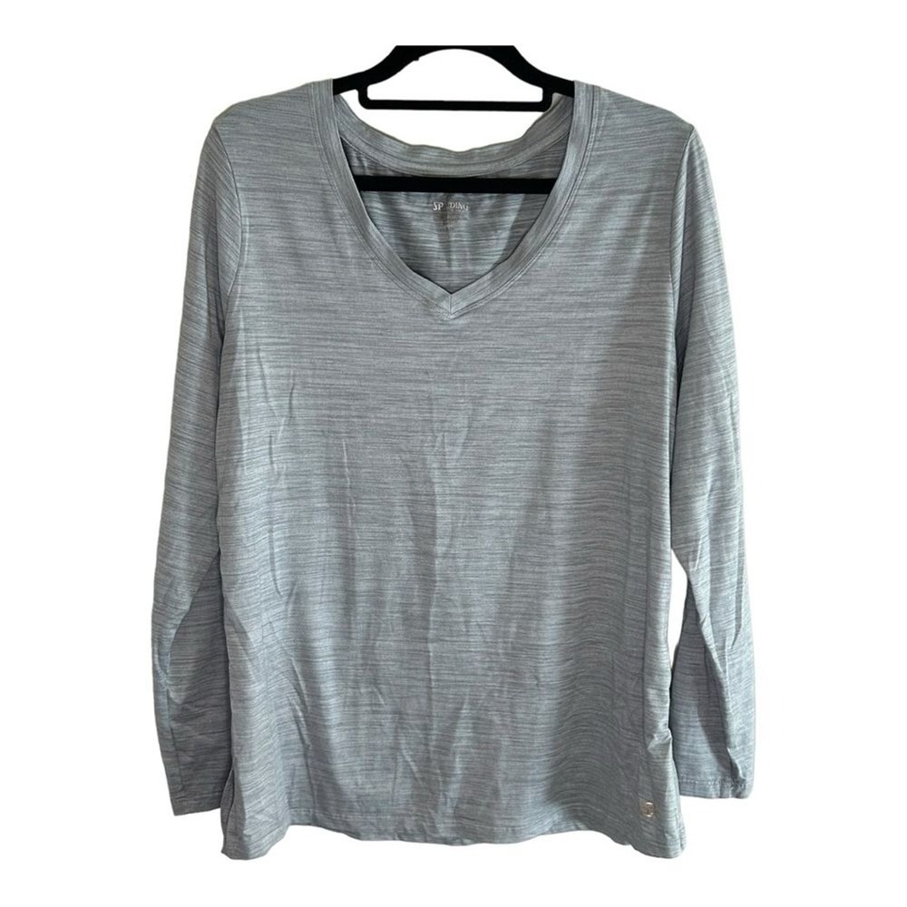 Spalding Womens Grey Space Dye V-Neck Long Sleeve Activewear Top Large L/G